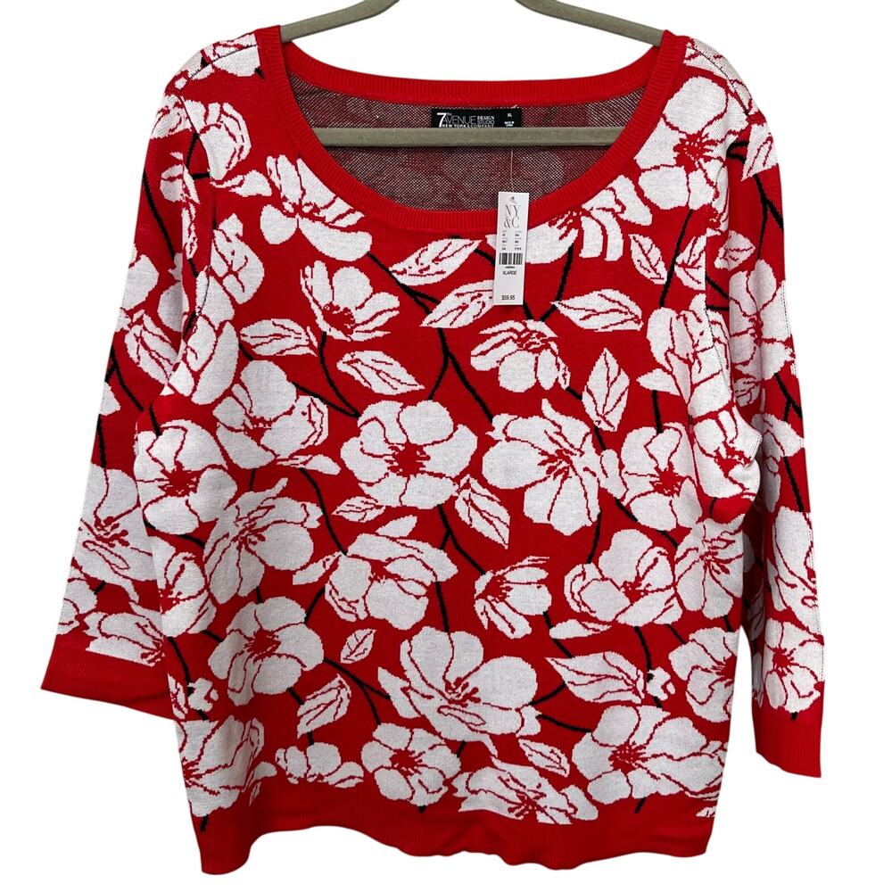 7th Ave. NY & Co. New WT Women’s Sweater Sz XL Red/Black/White‎ 3/4 Sleeve